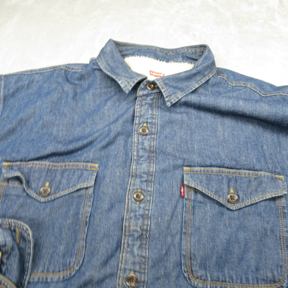 Levis  Shirt Jacket Mens XXL Blue Pockets Chambray Sherpa Fleece Lined Button Up - Picture 8 of 13